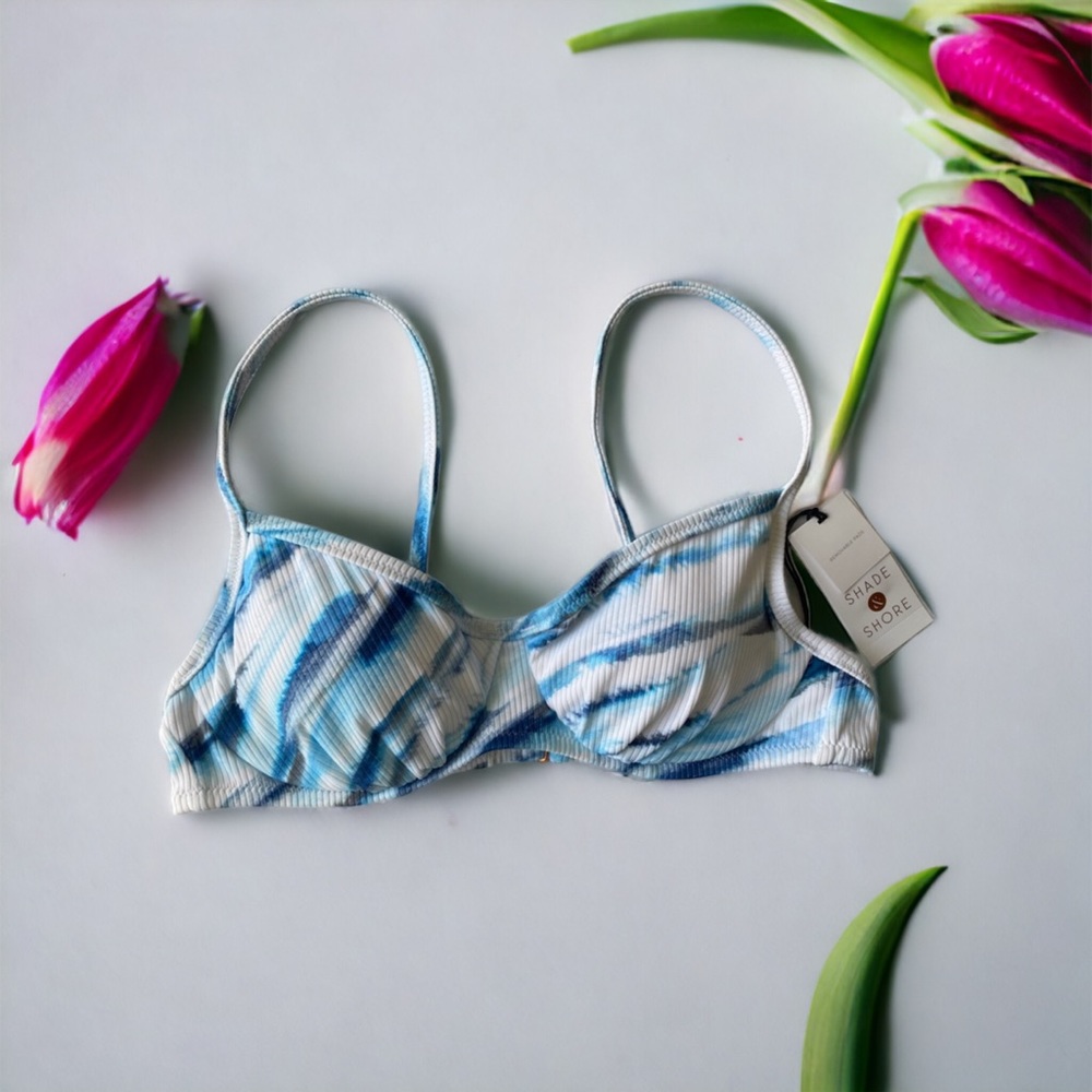 SHADE & SHORE Women’s Blue/White Bikini Top‎ Removable Pads Size 34A